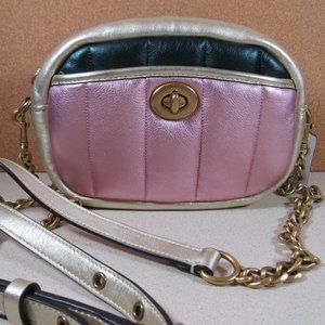 Coach Small Camera Bag With Colorblock Quilting Brass/Metallic Pink Multi